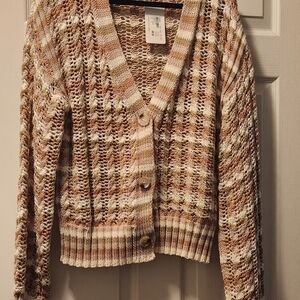 John + Jenn Brown and Cream Knit Cardigan